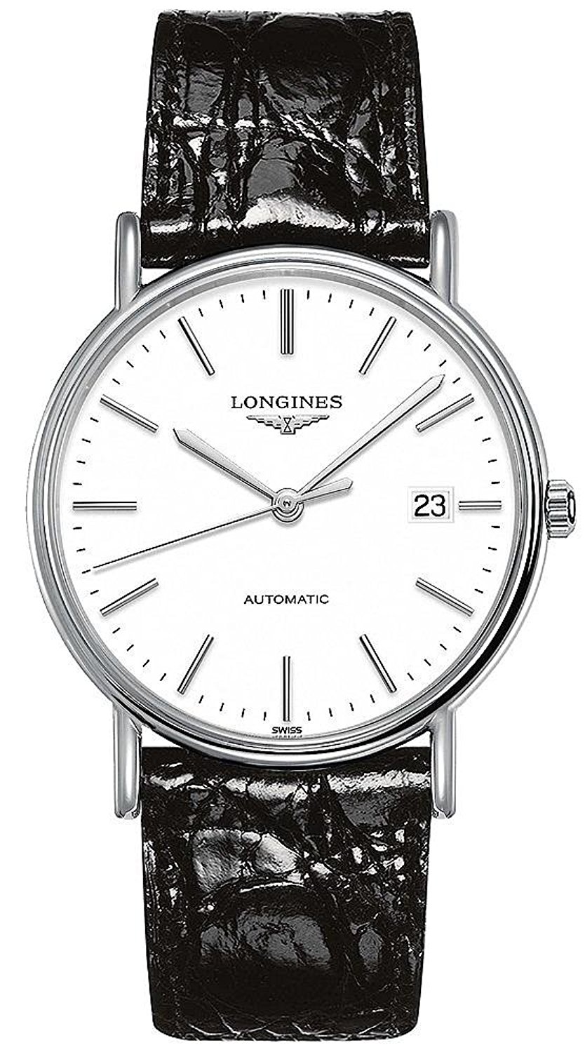 Longines Watches : L4.921.4.12.2 Automatic White Dial Date Black Leather Men Watch