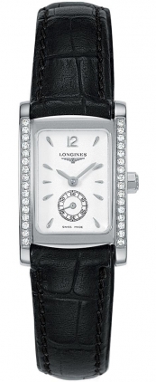 Longines Watches : L5.155.0.16.2 Quartz Stainless Steel White With Seconds Sub At 6 Dial Black Leather Band Women Watch