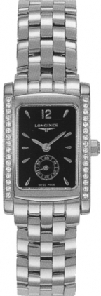 Longines Watches : L5.155.0.76.6 Quartz Stainless Steel Black Set With 10 Diamond Hour Markers And Seconds Sub At 6 Dial Polished Stainless Steel Band Women Watch
