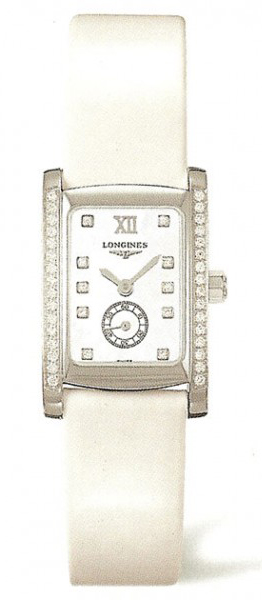 Longines Watches : L5.155.0.84.2 Quartz Stainless Steel White Mother Of Pearl Set With 10 Diamond Hour Markers And Seconds Sub At 6 Dial White Leather Band Women Watch