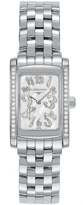 Longines Watches : L5.155.0.97.6 Quartz Stainless Steel White Mother Of Pearl Set With Partial Diamond Hour Markers Dial Polished Stainless Steel Band Women Watch