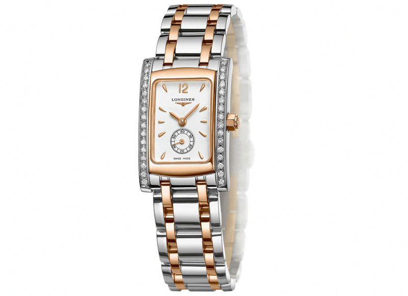 Longines Watches : L5.155.5.19.7 Quartz White Dial Small Second Hand Diamonds Bezel Stainless Steel and 18ct Rose Gold Women Watch