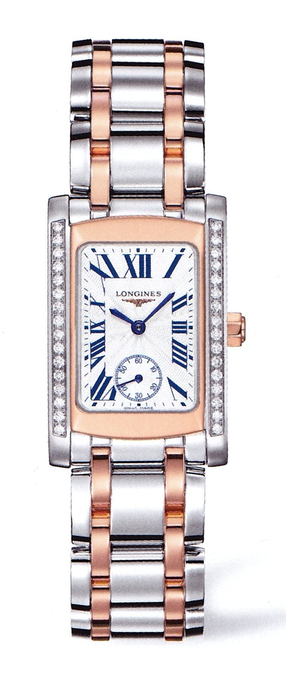 Longines Watches : L5.155.5.79.7 Quartz Roman Numerals Small Second Dial Diamonds Bezel Stainless Steel and 18ct Rose Gold Women Watch
