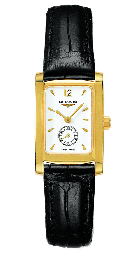 Longines Watches : L5.155.6.16.0 Quartz White Dial Small Second 18ct Gold Black Leather Women Watch