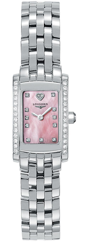 Longines Watches : L5.158.0.93.6 Quartz Pink Mother of Pearl Dial Diamonds Bezel Stainless Steel Women Watch