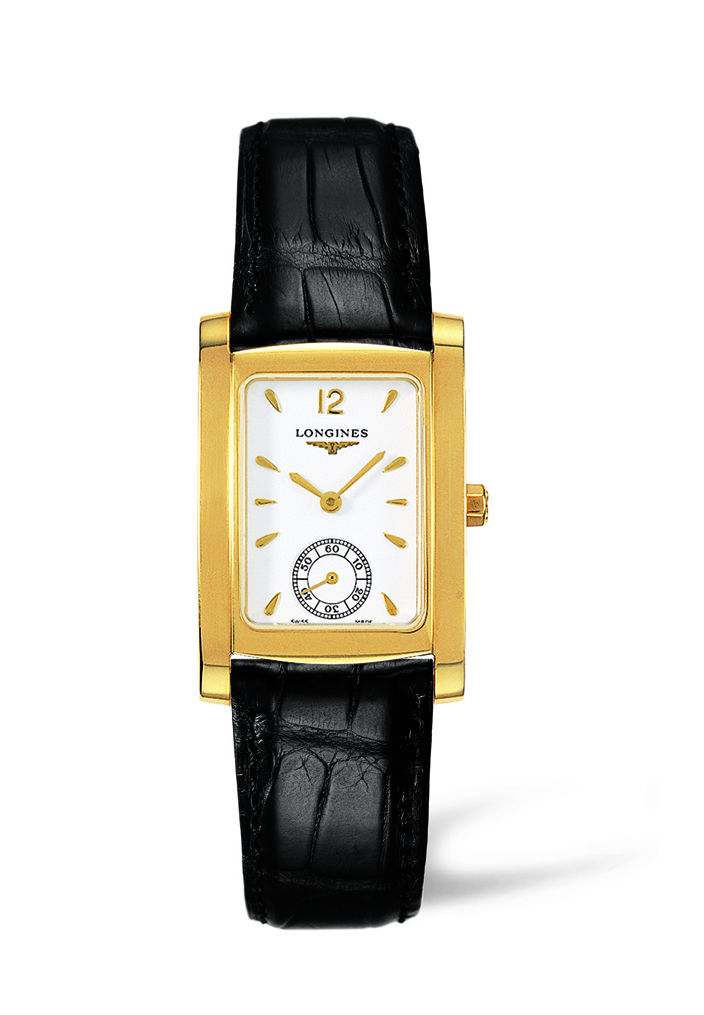 Longines Watches : L5.502.6.16.0 Quartz White Dial Small Second Hand 18ct Yellow Gold Case Black Leather Women Watch