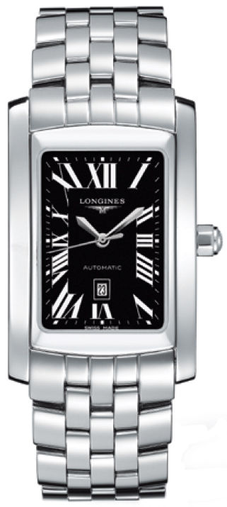 Longines Watches : L5.688.4.79.6 Automatic Polished Stainless Steel Black With Date At 6 Dial Polished Stainless Steel Band Men Watch