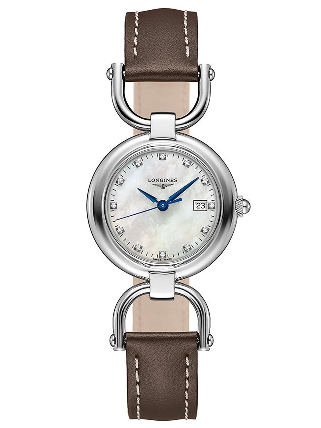 Longines Watches : L6.131.4.87.2 Quartz Diamond Hour Markers Mother of Pearl Dial Brown Leather Women Watch