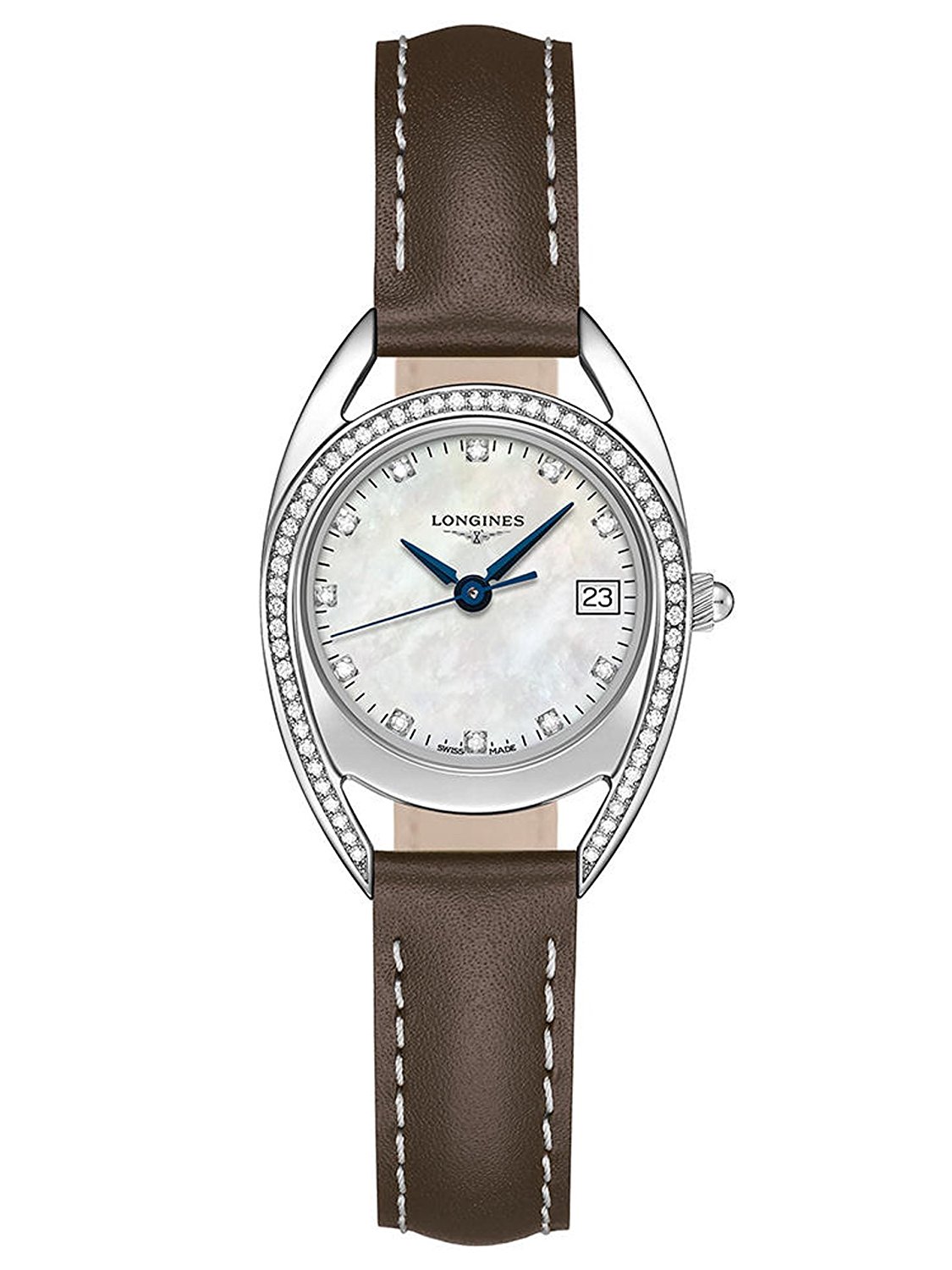Longines Watches : L6.136.0.87.2 Quartz Diamond Hour Markers Diamond Bezel Brown Leather Women Watch