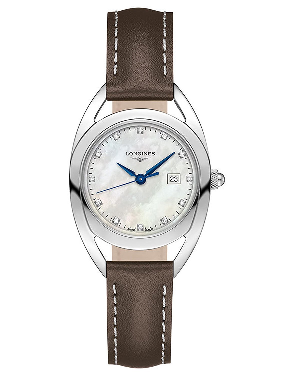 Longines Watches : L6.136.4.87.2 Quartz Diamond Hour Markers Mother of Pearl Dial Brown Leather Women Watch