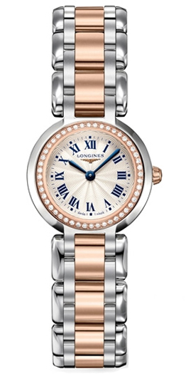 Longines Watches : L8.109.5.79.6 Quartz Silver Roman Numerals Dial Diamonds Bezel Stainless Steel 18ct Rose Gold Women Watch
