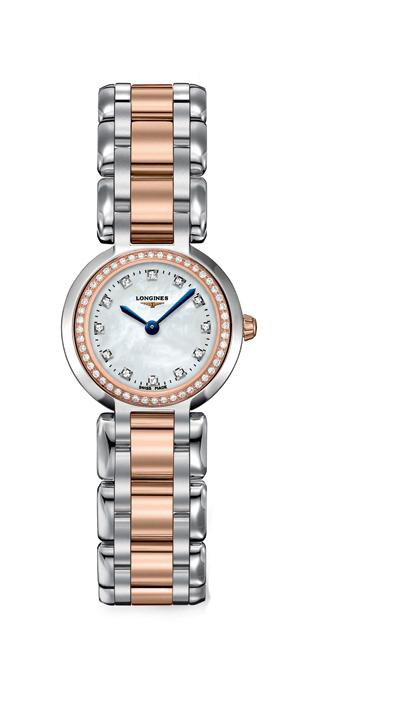 Longines Watches : L8.109.5.89.6 Quartz Diamond Mother of Pearl Dial Stainless Steel and 18ct Rose Gold Women Watch
