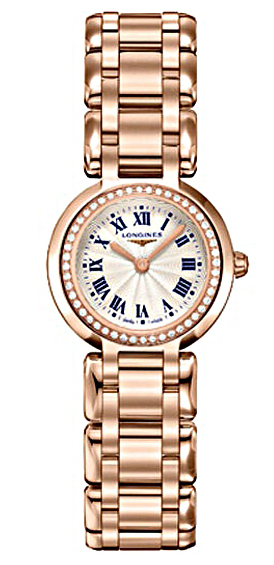 Longines Watches : L8.109.9.78.6 Quartz Silver Roman Numerals Dial Diamonds Bezel 18ct Rose Gold Women Watch