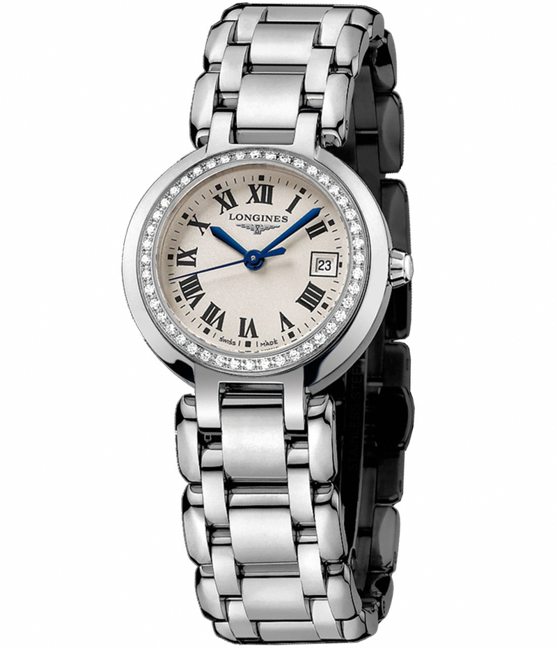 Longines Watches : L8.110.0.71.6 Quartz Silver Dial Roman Numerals Diamonds Bezel Stainless Steel Women Watch