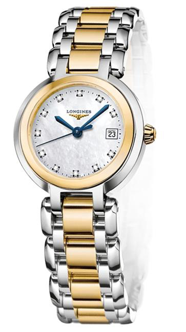 Longines Watches : L8.110.5.93.6 Quartz White Mother of Pearl Diamonds Dial Stainless Steel 18ct Gold Women Watch