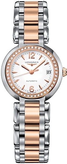 Longines Watches : L8.111.5.19.6 Automatic White Dial Diamonds Bezel Stainless Steel 18ct Rose Gold Women Watch