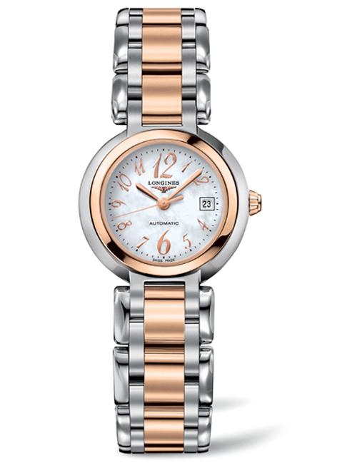 Longines Watches : L8.111.5.83.6 Automatic Mother of Pearl Dial Date Stainless Steel and 18ct Rose Gold Women Watch