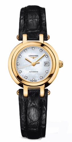 Longines Watches : L8.111.6.87.2 Automatic 18kt Gold Diamond/mother Of Pearl Dial Crocodile Black Leather Band Women Watch