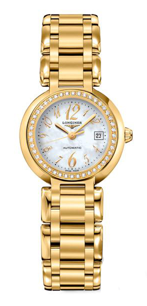 Longines Watches : L8.111.7.83.6 Automatic Mother of Pearl Dial Diamonds Bezel 18ct Gold Women Watch