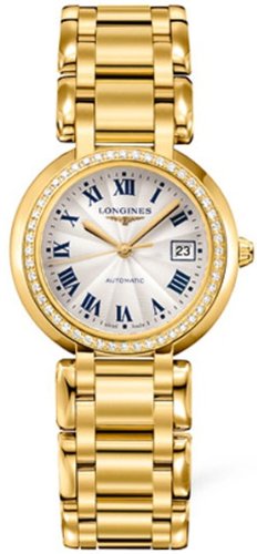 Longines Watches : L8.113.7.78.6 Automatic Roman Numerals Date 18ct Gold Diamonds Bezel Women Watch