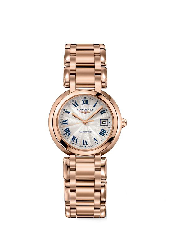 Longines Watches : L8.113.8.78.6 Automatic Silver Dial Roman Numerals Date 18ct Rose Gold Women Watch