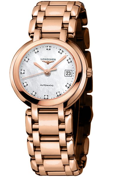 Longines Watches : L8.113.8.87.6 Automatic Mother of Pearl Diamonds Dial Date 18ct Rose Gold 30mm Women Watch