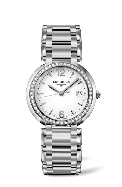 Longines Watches : L8.114.0.16.6 Quartz White Dial Date Diamonds Bezel Stainless Steel Women Watch