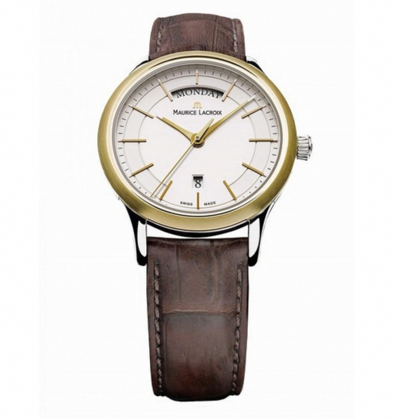 Maurice Lacroix Watches : LC1007-PVY11-130 Quartz Day Date Silver Dial Brown Leather Men Watch