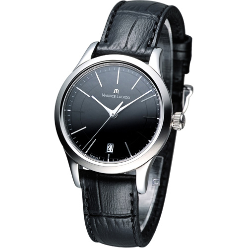 Maurice Lacroix Watches : LC1026-SS001-330 Quartz Black Dial Black Leather Women Watch