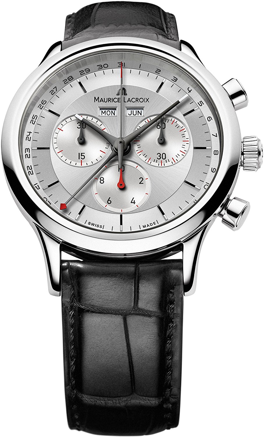 Maurice Lacroix Watches : LC1228-SS001-131-1 Quartz Chronograph Black Leather Men Watch