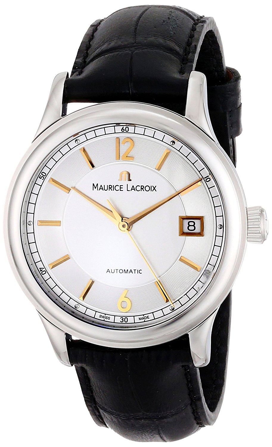 Maurice Lacroix Watches : LC6027-SS001-121 Automatic Silver Dial Date Black Leather Men Watch