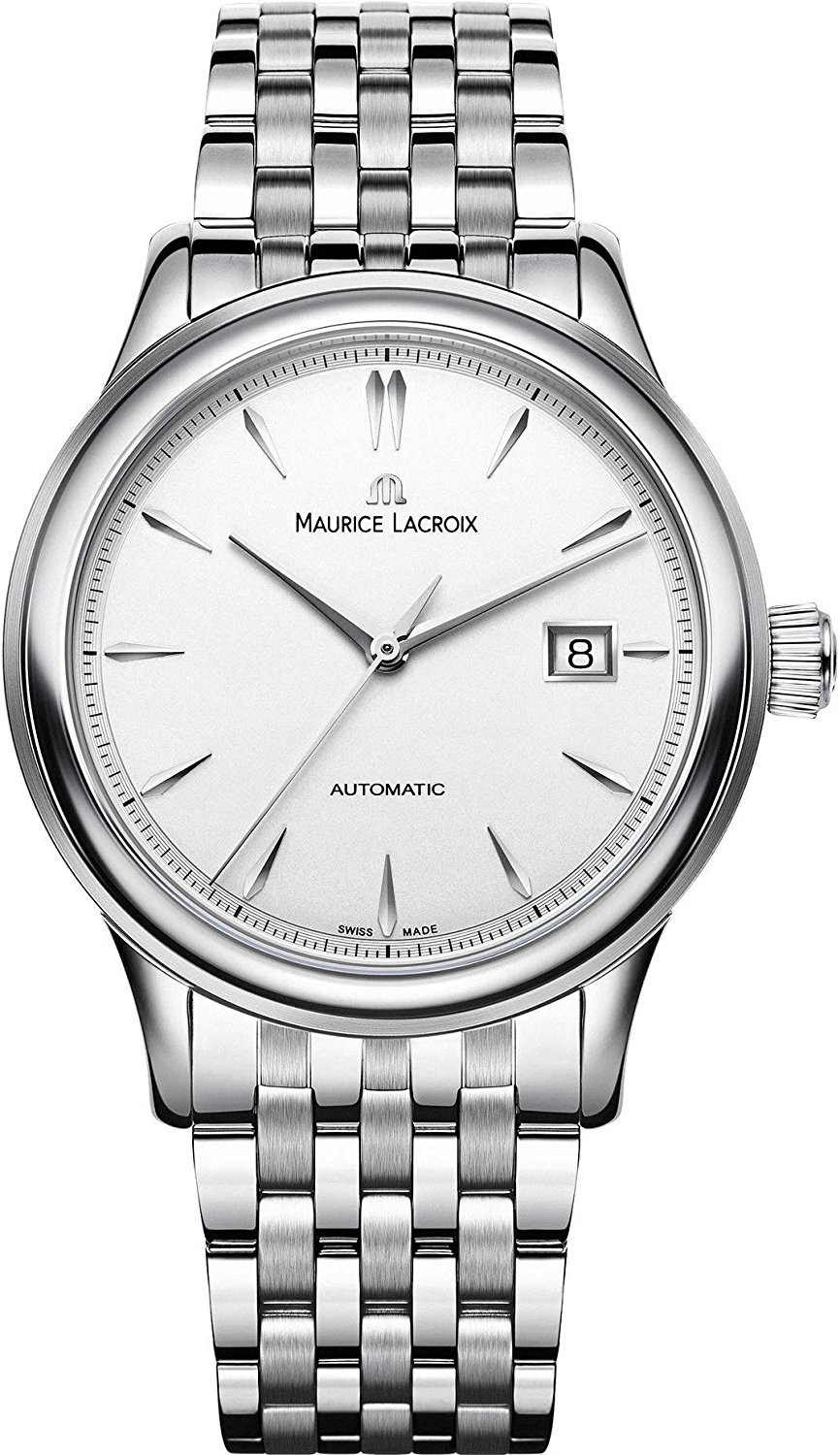 Maurice Lacroix Watches : LC6098-SS002-130-1 Men's Dial Display Type : Analogue Water-restistant (bar) : 3 Diameter (without crown) in mm/inches : 40 / 157 Weight in g/ounces : 139 / 49 Men Watch