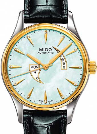 Mido Watches : M001.230.26.116.00 White Mother of Pearl Dial Black Leather Women Watch