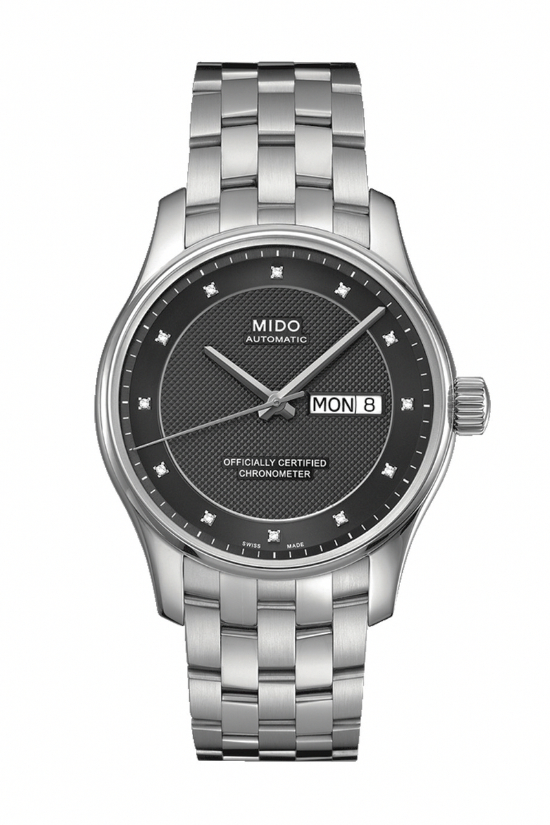 Mido Watches : M001.431.11.066.92 Automatic Chronometer Black Dial Diamond Day Date Stainless Steel Men Watch