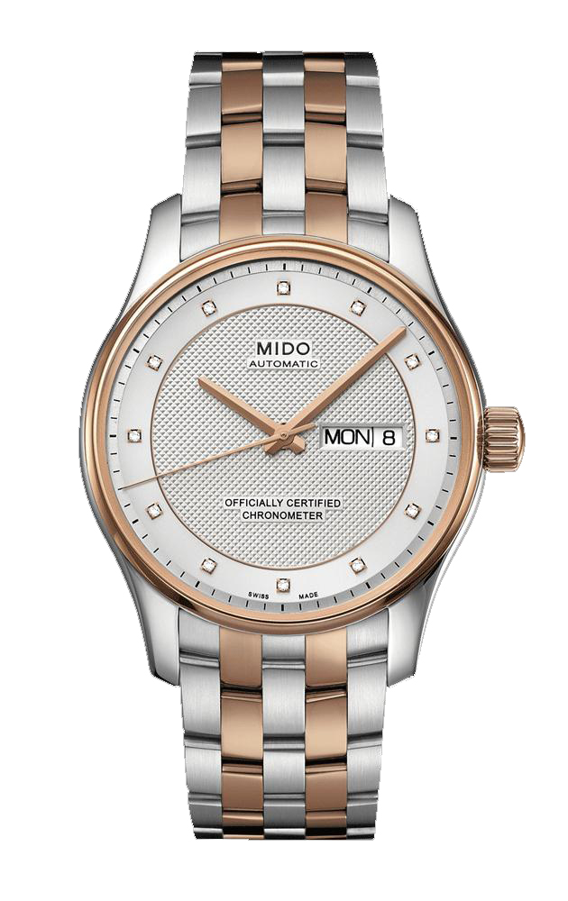Mido Watches : M001.431.22.036.92 Automatic Chronometer Silver Dial Diamond Day Date Two Tone Stainless Steel Men Watch