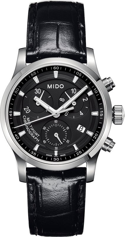 Mido Watches : M005.217.16.051.20 Quartz Silver Dial And Chrongraph Stainless Steel Case With Black Leather Strap Women Watch