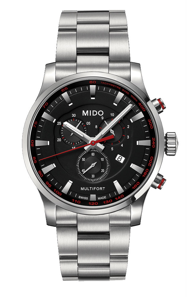 Mido Watches : M005.417.11.051.00 Quartz Black Dial Retrograde Chronograph Stainless Steel Case With Stainless Steel Bracelet Men Watch