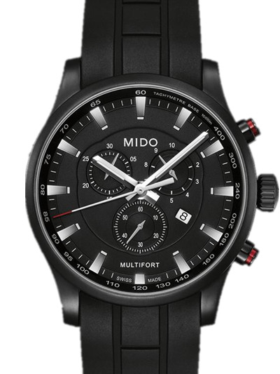 Mido Watches : M005.417.37.051.20 Quartz Black Dial And Tachymeter Stainless Steel Case With Black Rubber Strap Men Watch