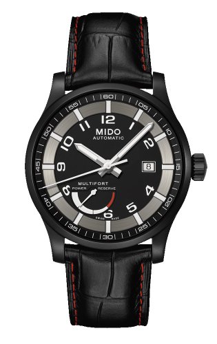 Mido Watches : M005.424.36.052.22 Automatic Black Dial Power Reserve Stainless Steel Case With Black Leather Strap Men Watch