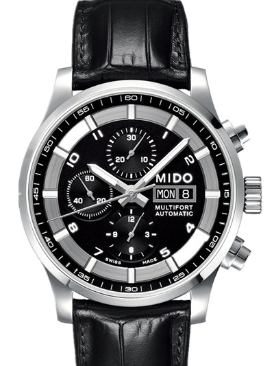 Mido Watches : M005.614.16.057.21 Automatic Chronograph Black Dial Stainless Steel Case With Black Leather Strap Men Watch