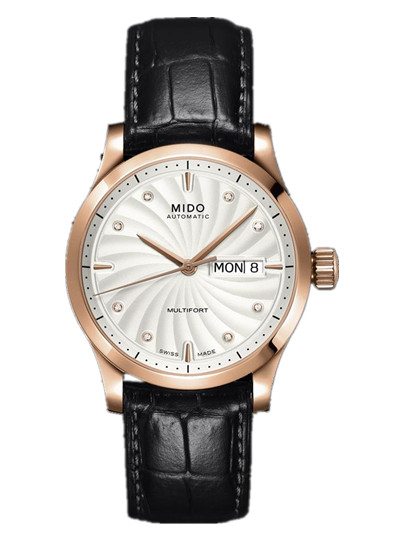 Mido Watches : M005.830.36.036.22 Automatic White Dial Stainless Steel Case PVD Coating Bezel With Black Leather Strap Women Watch