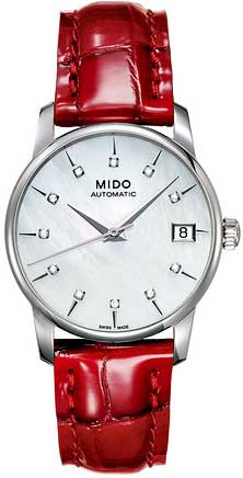 Mido Watches : M007.207.16.106.00 Red Leather Strap White Mother of Pearl Dial Women Watch