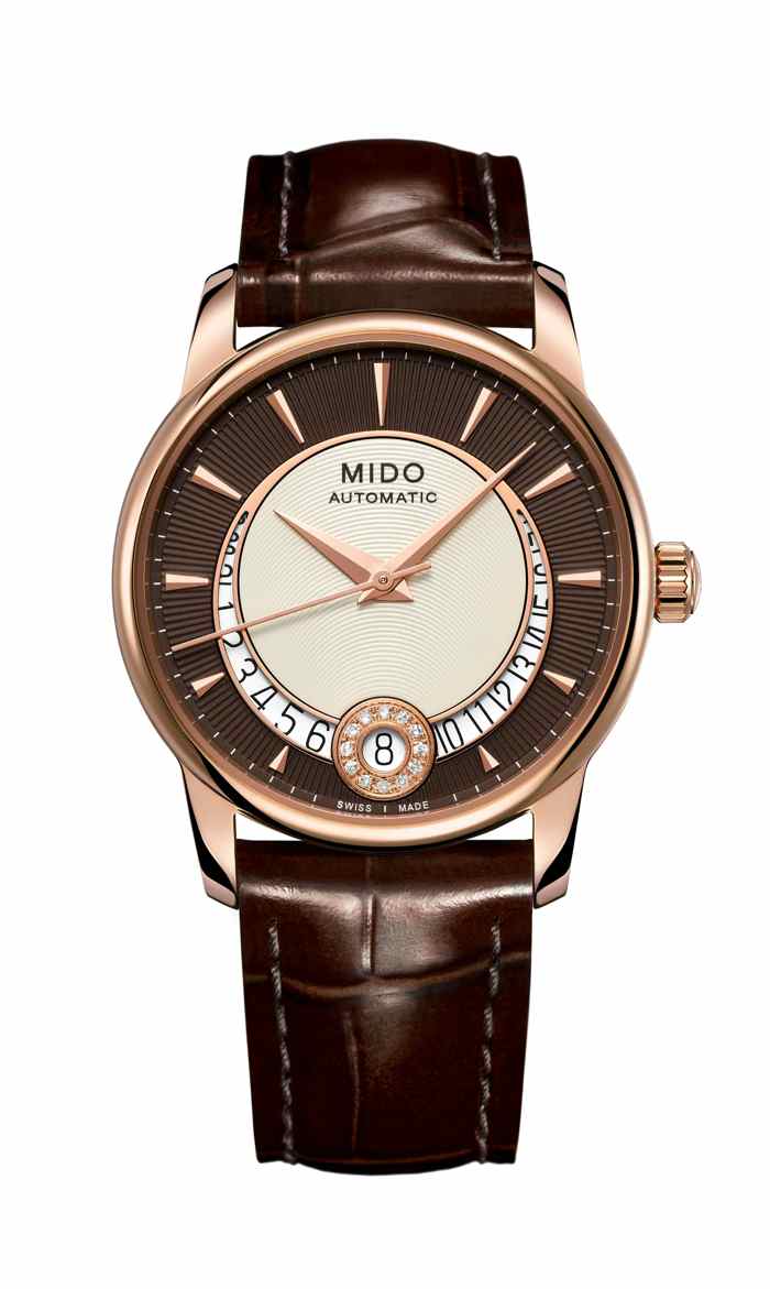 Mido Watches : M007.207.36.291.00 Automatic Brown Dial Stainless Steel Case And Diamonds On Date Dial, PVD Coating Rose Gold With Brown Leather Strap Women Watch