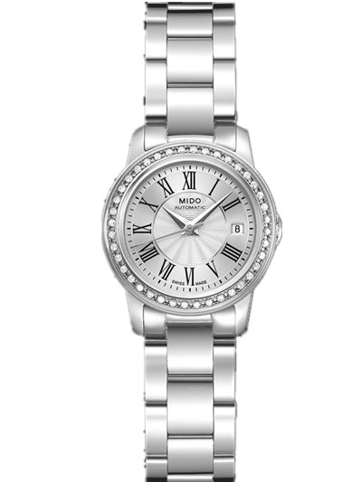 Mido Watches : M010.007.11.033.00 Automatic Silver Dial Stainless Steel Case And Diamonds On Bezel With Stainless Steel Bracelet Women Watch