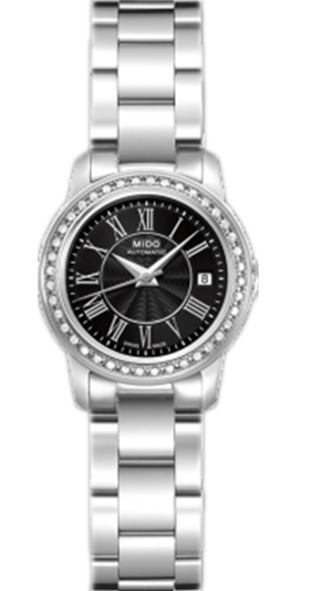 Mido Watches : M010.007.11.053.00 Automatic Black Dial Stainless Steel Case And Diamonds On Bezel With Stainless Steel Bracelet Women Watch