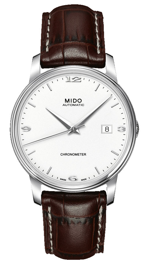 Mido Watches : M010.408.16.011.10 Automatic Chronometer White Roman Numeral Dial Stainless Stee Case With Brown Leather Strap Men Watch