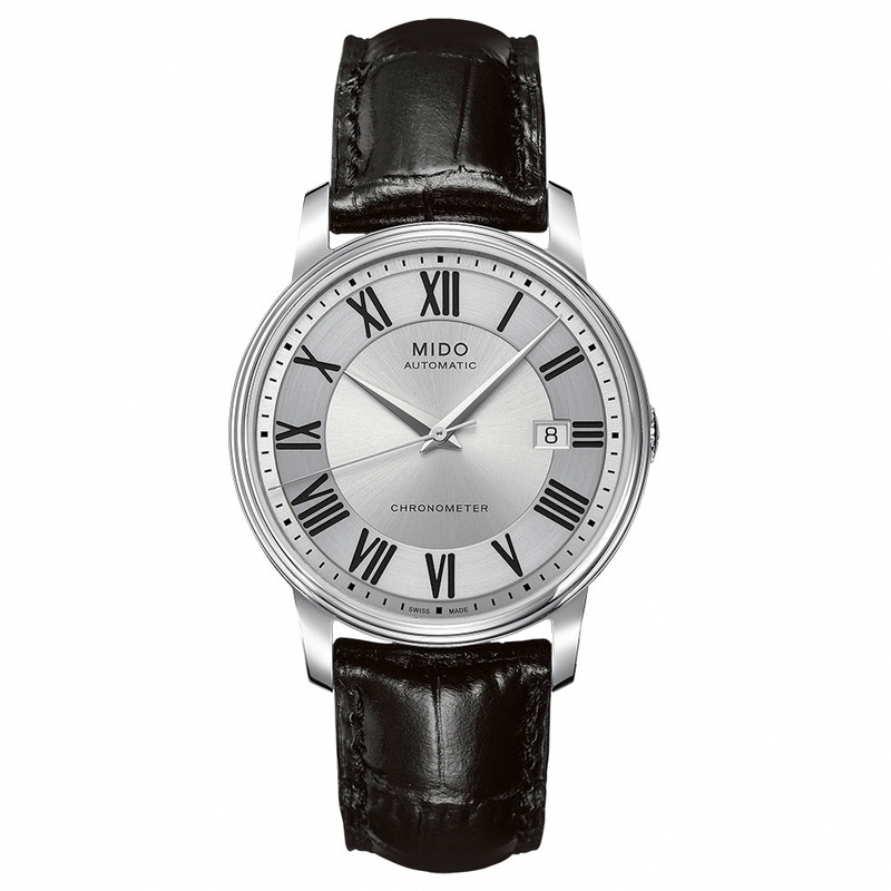 Mido Watches : M010.408.16.033.29 Automatic Chronometer Silver Dial Roman Numerals Date Black Leather Men Watch