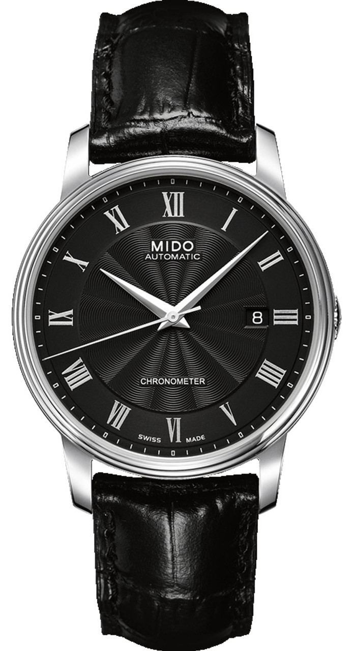 Mido Watches : M010.408.16.053.20 Automatic Chronometer Black Roman Numeral Dial Stainless Steel Case With Black Leather Strap Men Watch