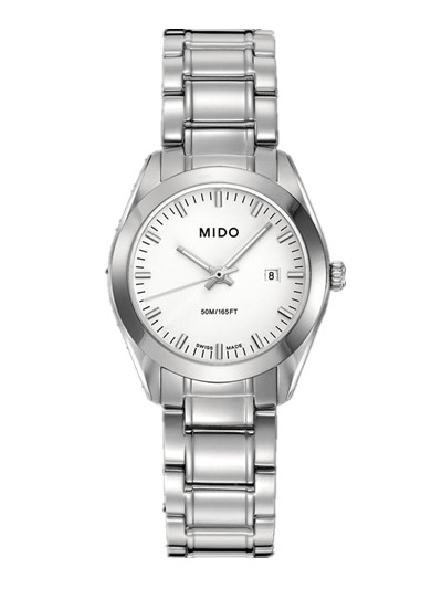 Mido Watches : M012.210.11.011.00 Swiss Quartz White Dial Stainless Steel Case With Stainless Steel Bracelet Women Watch