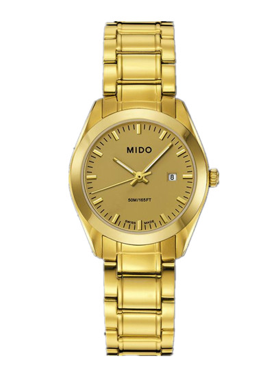 Mido Watches : M012.210.33.021.00 Swiss Quartz Dial Stainless Steel Case And PVT Gold Coating Bezel With PVD Gold Coating Stainless Steel Bracelet Women Watch
